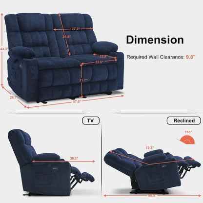 Canapé inclinable électrique MCombo, avec fonction chauffante et vibrante, porte-gobelets et ports de charge USB RS6314