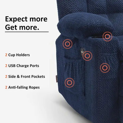 Canapé inclinable électrique MCombo, avec fonction chauffante et vibrante, porte-gobelets et ports de charge USB RS6314