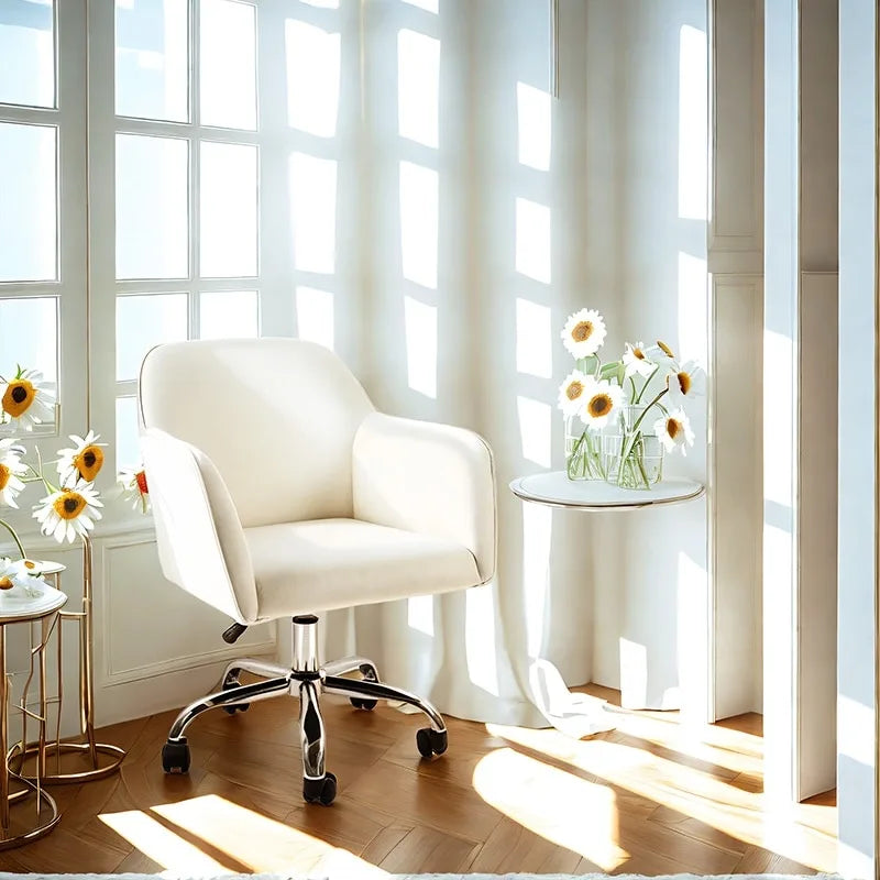 Fauteuil pivotant VANITII, chaise de coiffeuse avec roulettes, style moderne, hauteur réglable, rose/gris/blanc