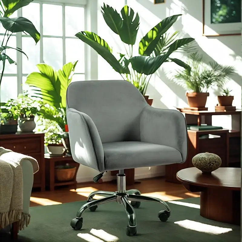 Fauteuil pivotant VANITII, chaise de coiffeuse avec roulettes, style moderne, hauteur réglable, rose/gris/blanc