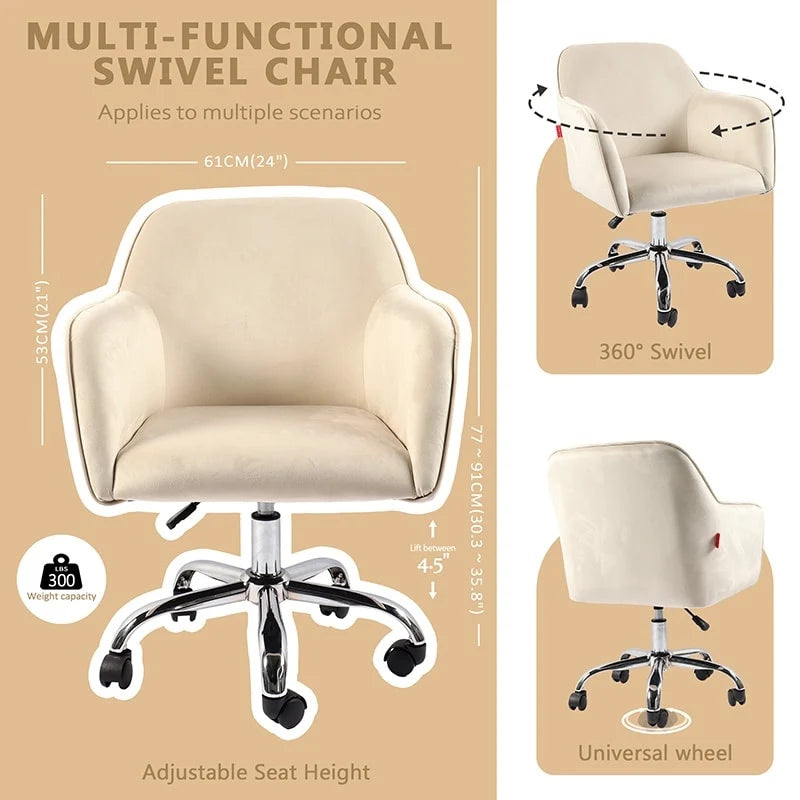 Fauteuil pivotant VANITII, chaise de coiffeuse avec roulettes, style moderne, hauteur réglable, rose/gris/blanc