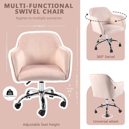 Fauteuil pivotant VANITII, chaise de coiffeuse avec roulettes, style moderne, hauteur réglable, rose/gris/blanc