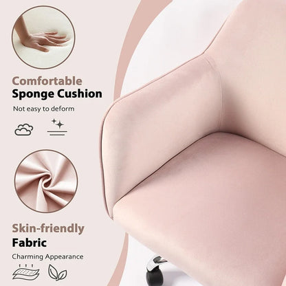 Fauteuil pivotant VANITII, chaise de coiffeuse avec roulettes, style moderne, hauteur réglable, rose/gris/blanc