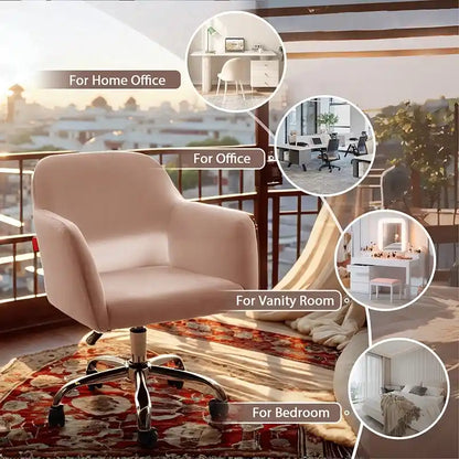 Fauteuil pivotant VANITII, chaise de coiffeuse avec roulettes, style moderne, hauteur réglable, rose/gris/blanc