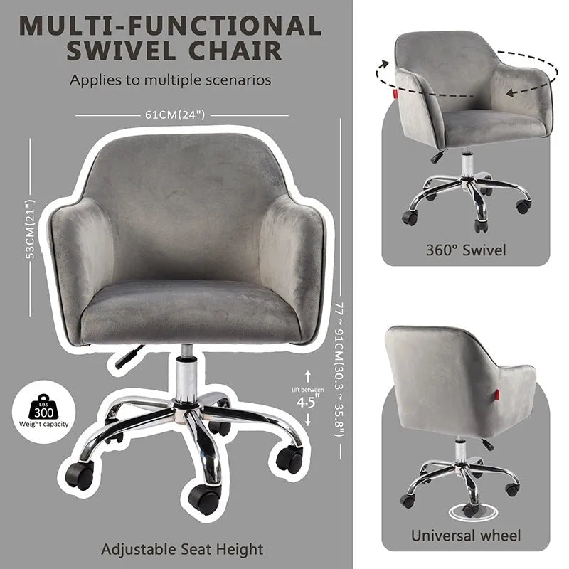 Fauteuil pivotant VANITII, chaise de coiffeuse avec roulettes, style moderne, hauteur réglable, rose/gris/blanc