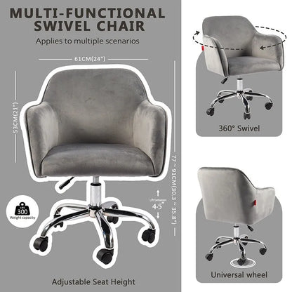 Fauteuil pivotant VANITII, chaise de coiffeuse avec roulettes, style moderne, hauteur réglable, rose/gris/blanc