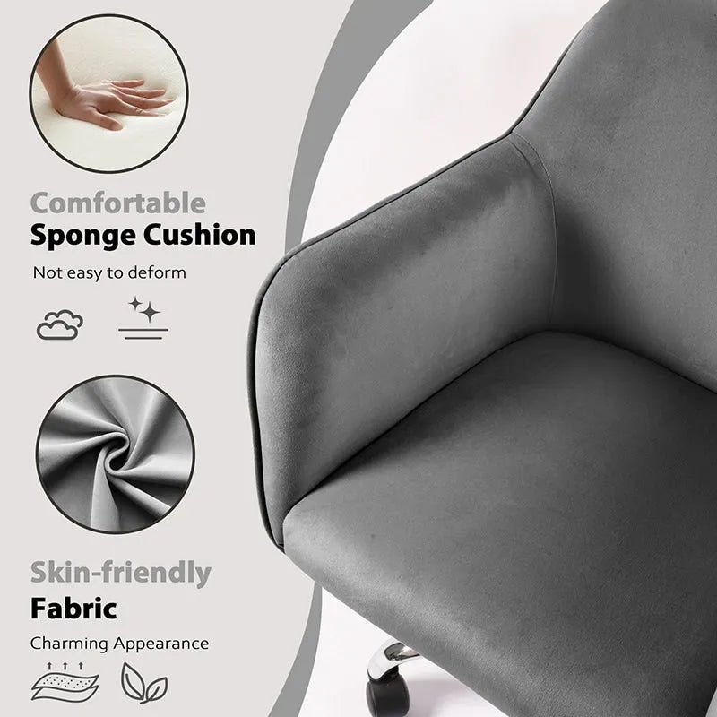 Fauteuil pivotant VANITII, chaise de coiffeuse avec roulettes, style moderne, hauteur réglable, rose/gris/blanc