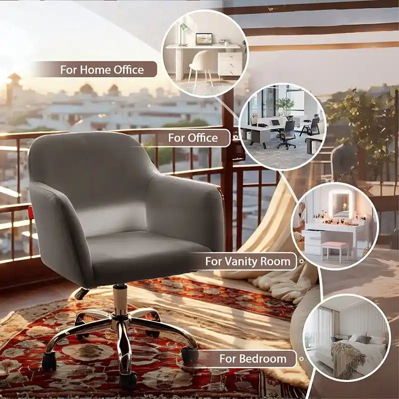 Fauteuil pivotant VANITII, chaise de coiffeuse avec roulettes, style moderne, hauteur réglable, rose/gris/blanc