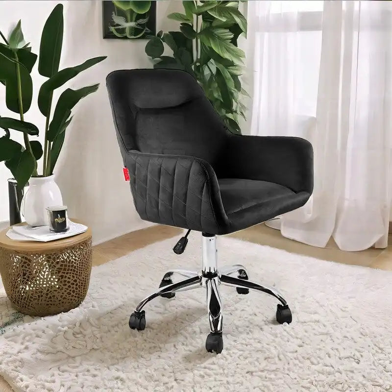 Fauteuil pivotant VANITII, chaise de coiffeuse avec roulettes, style moderne, hauteur réglable, rose/gris/blanc