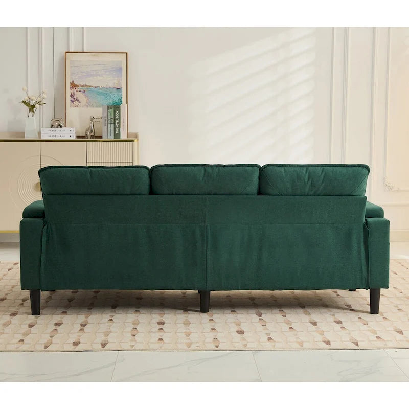 Canapé d'angle en tissu en forme de L avec pouf de rangement et port USB