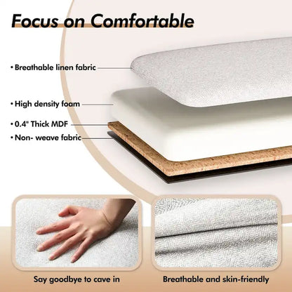 Banc capitonné de 135 cm avec charnière de sécurité et accoudoirs arrondis, rangement au pied du lit