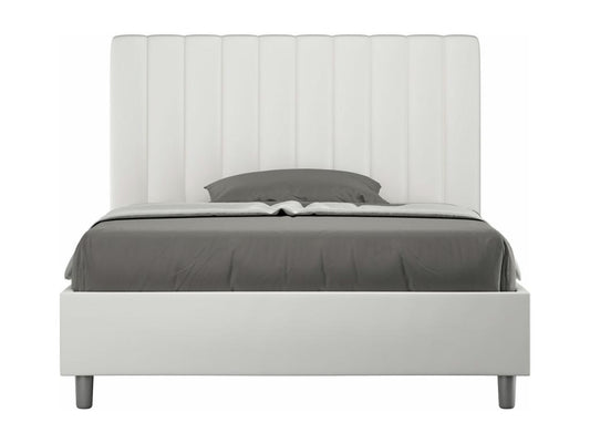 Lit 1 place et demi coffre rembourré 120x210 similicuir blanc Doucezen