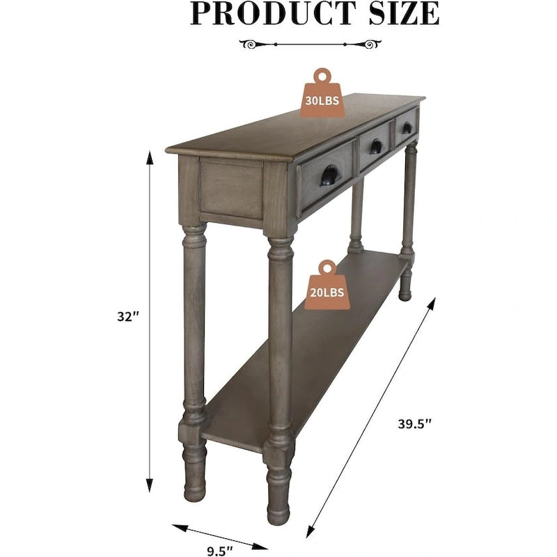 Console de couloir Burlington Wood à 3 tiroirs