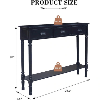 Console de couloir Burlington Wood à 3 tiroirs