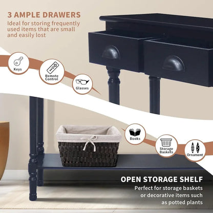 Console de couloir Burlington Wood à 3 tiroirs