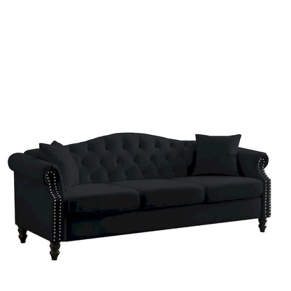 Canapé Chesterfield 3 places capitonné avec accoudoirs arrondis et clous décoratifs