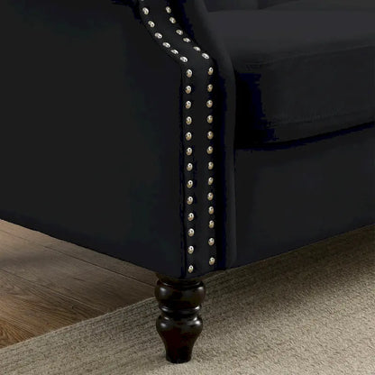 Canapé Chesterfield 3 places capitonné avec accoudoirs arrondis et clous décoratifs