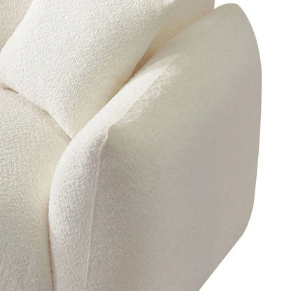 Canapé d'angle blanc confortable et moelleux, garni de duvet d'agneau, avec pouf