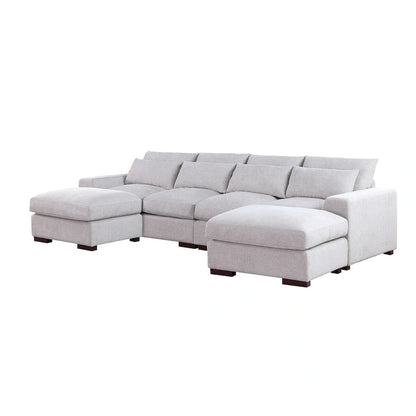 Canapé d'angle Tatman en lin mélangé avec deux poufs - 123,24 cm (L) x 37,8 cm (P) x 34,25 cm (H)