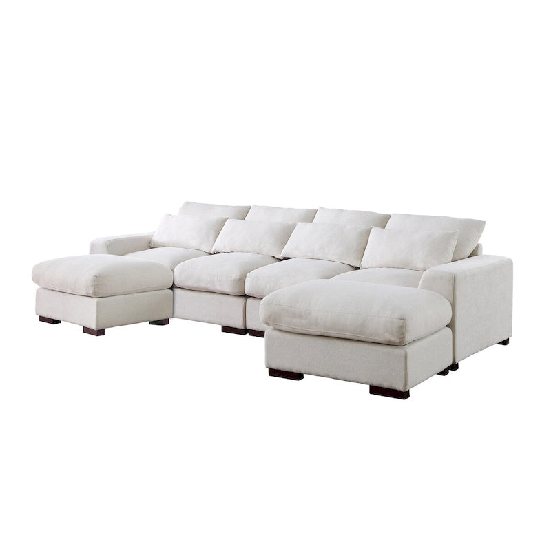 Canapé d'angle Tatman en lin mélangé avec deux poufs - 123,24 cm (L) x 37,8 cm (P) x 34,25 cm (H)