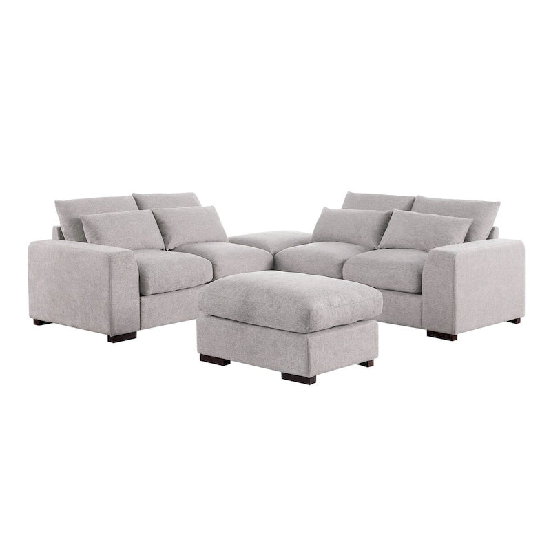 Canapé d'angle Tatman en lin mélangé avec deux poufs - 123,24 cm (L) x 37,8 cm (P) x 34,25 cm (H)