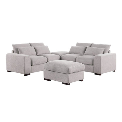 Canapé d'angle Tatman en lin mélangé avec deux poufs - 123,24 cm (L) x 37,8 cm (P) x 34,25 cm (H)