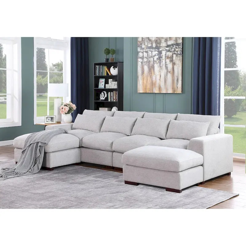 Canapé d'angle Tatman en lin mélangé avec deux poufs - 123,24 cm (L) x 37,8 cm (P) x 34,25 cm (H)