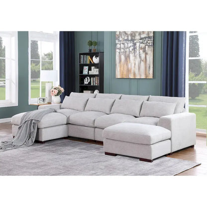 Canapé d'angle Tatman en lin mélangé avec deux poufs - 123,24 cm (L) x 37,8 cm (P) x 34,25 cm (H)