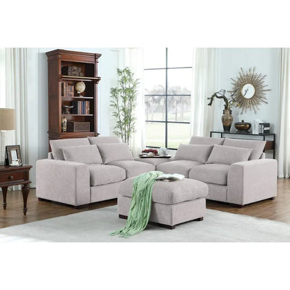 Canapé d'angle Tatman en lin mélangé avec deux poufs - 123,24 cm (L) x 37,8 cm (P) x 34,25 cm (H)