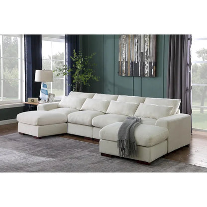Canapé d'angle Tatman en lin mélangé avec deux poufs - 123,24 cm (L) x 37,8 cm (P) x 34,25 cm (H)