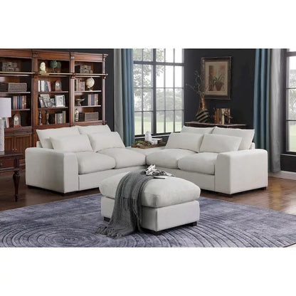 Canapé d'angle Tatman en lin mélangé avec deux poufs - 123,24 cm (L) x 37,8 cm (P) x 34,25 cm (H)