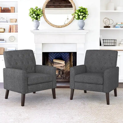 Ensemble de 2 fauteuils d'appoint capitonnés en lin, style moderne du milieu du siècle, revêtus de tissu LUE BONA - 72,4 cm L x 69,2 cm P x 85,7 cm H