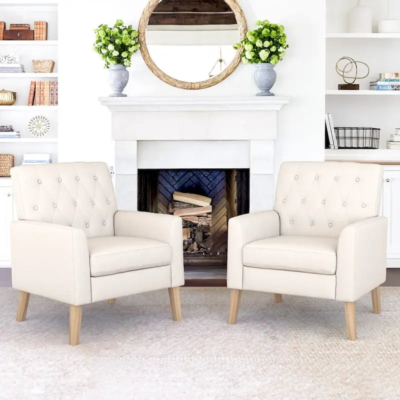 Ensemble de 2 fauteuils d'appoint capitonnés en lin, style moderne du milieu du siècle, revêtus de tissu LUE BONA - 72,4 cm L x 69,2 cm P x 85,7 cm H