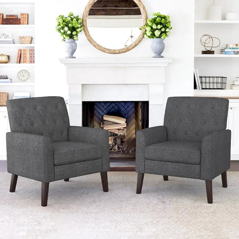 Ensemble de 2 fauteuils d'appoint capitonnés en lin, style moderne du milieu du siècle, revêtus de tissu LUE BONA - 72,4 cm L x 69,2 cm P x 85,7 cm H