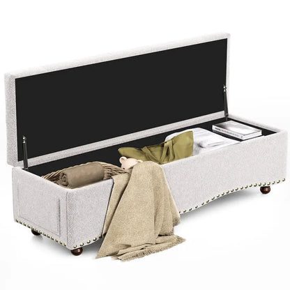 Banc coffre ottoman capitonné de 48,5 cm avec garnitures cloutées et 2 grandes poches latérales pour chambre, salon, entrée