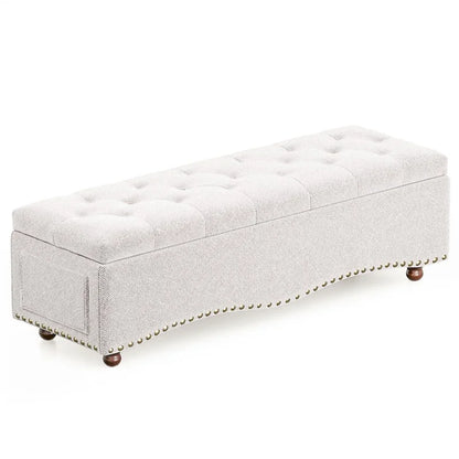 Banc coffre ottoman capitonné de 48,5 cm avec garnitures cloutées et 2 grandes poches latérales pour chambre, salon, entrée