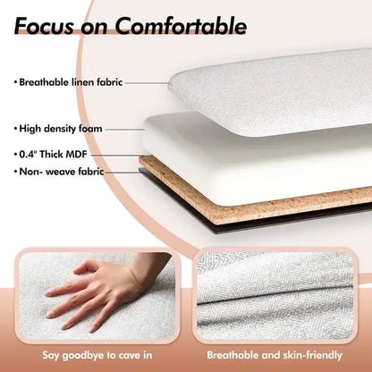 Banc coffre ottoman capitonné de 48,5 cm avec garnitures cloutées et 2 grandes poches latérales pour chambre, salon, entrée