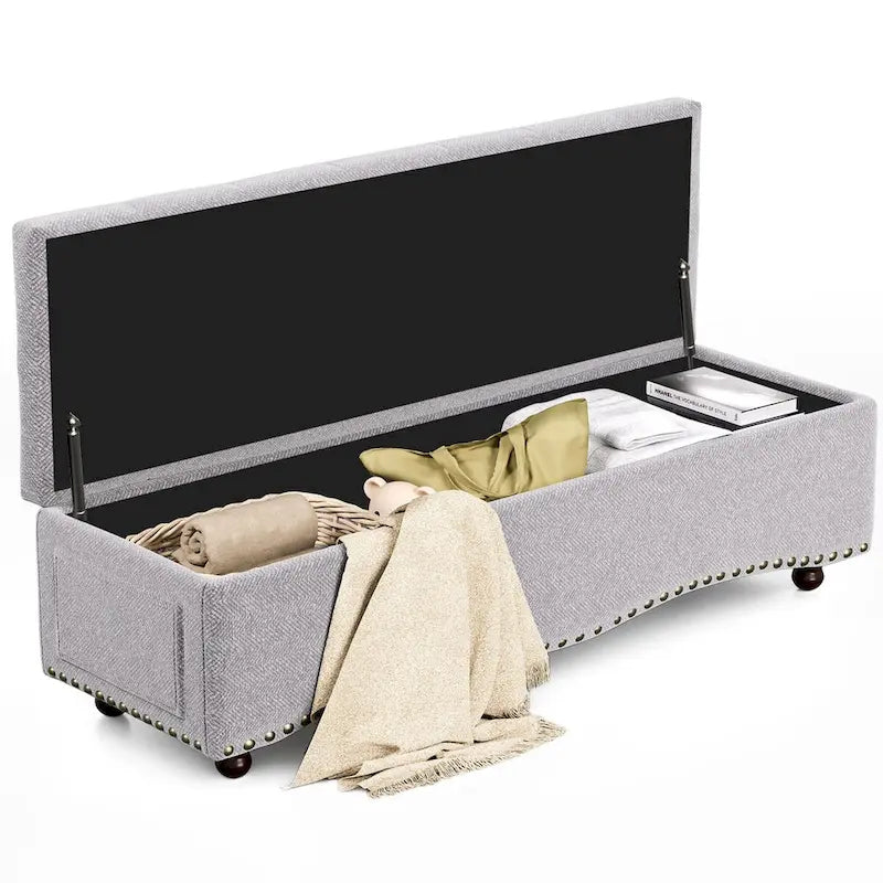 Banc coffre ottoman capitonné de 48,5 cm avec garnitures cloutées et 2 grandes poches latérales pour chambre, salon, entrée