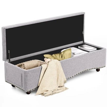 Banc coffre ottoman capitonné de 48,5 cm avec garnitures cloutées et 2 grandes poches latérales pour chambre, salon, entrée