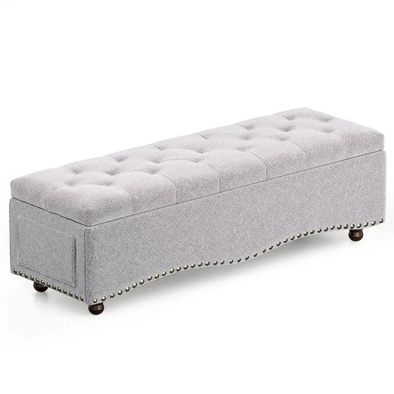 Banc coffre ottoman capitonné de 48,5 cm avec garnitures cloutées et 2 grandes poches latérales pour chambre, salon, entrée