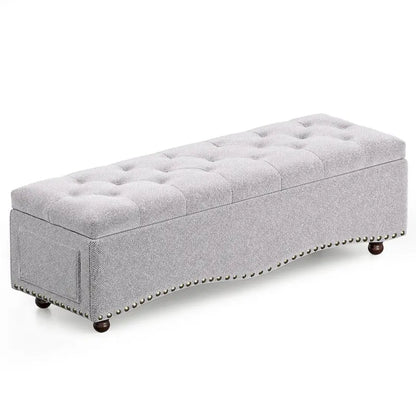 Banc coffre ottoman capitonné de 48,5 cm avec garnitures cloutées et 2 grandes poches latérales pour chambre, salon, entrée