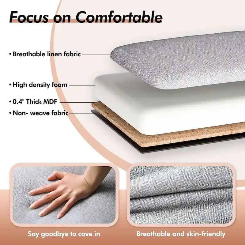 Banc coffre ottoman capitonné de 48,5 cm avec garnitures cloutées et 2 grandes poches latérales pour chambre, salon, entrée