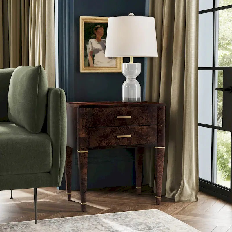 Kai 2 Drawer Burl Wood End Table