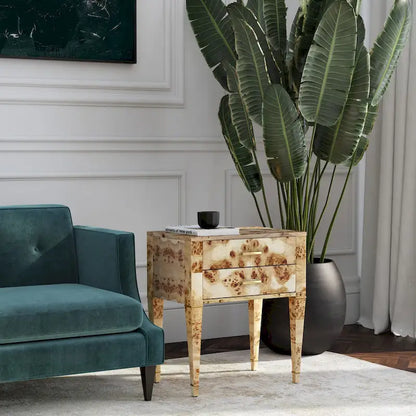 Table d'appoint Kai à 2 tiroirs en loupe de bois