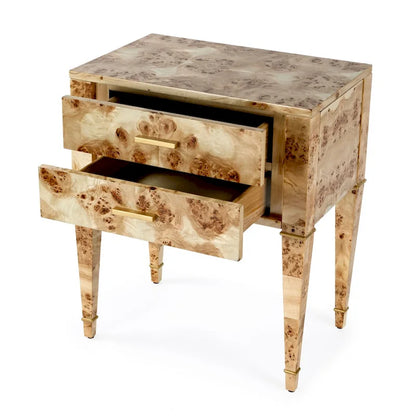 Table d'appoint Kai à 2 tiroirs en loupe de bois