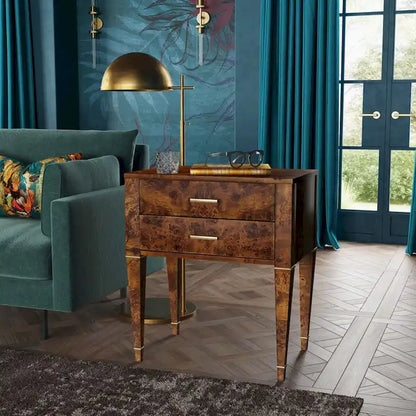 Table d'appoint Kai à 2 tiroirs en loupe de bois