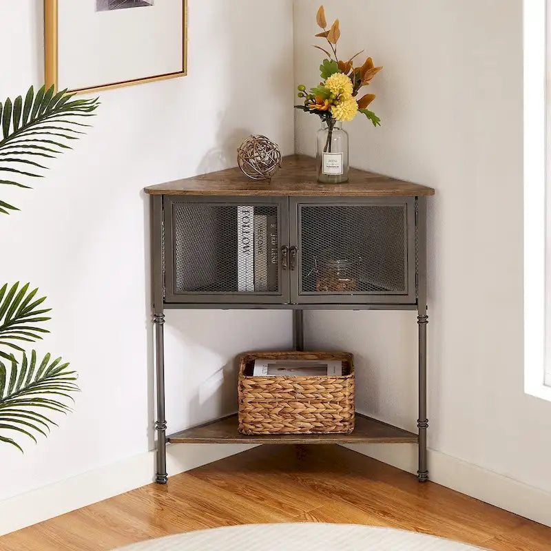 Table d'angle Javlergo avec tiroir et étagère de rangement - 19,92 x 19,92 x 29,29