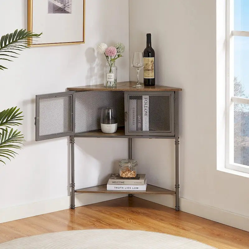 Table d'angle Javlergo avec tiroir et étagère de rangement - 19,92 x 19,92 x 29,29