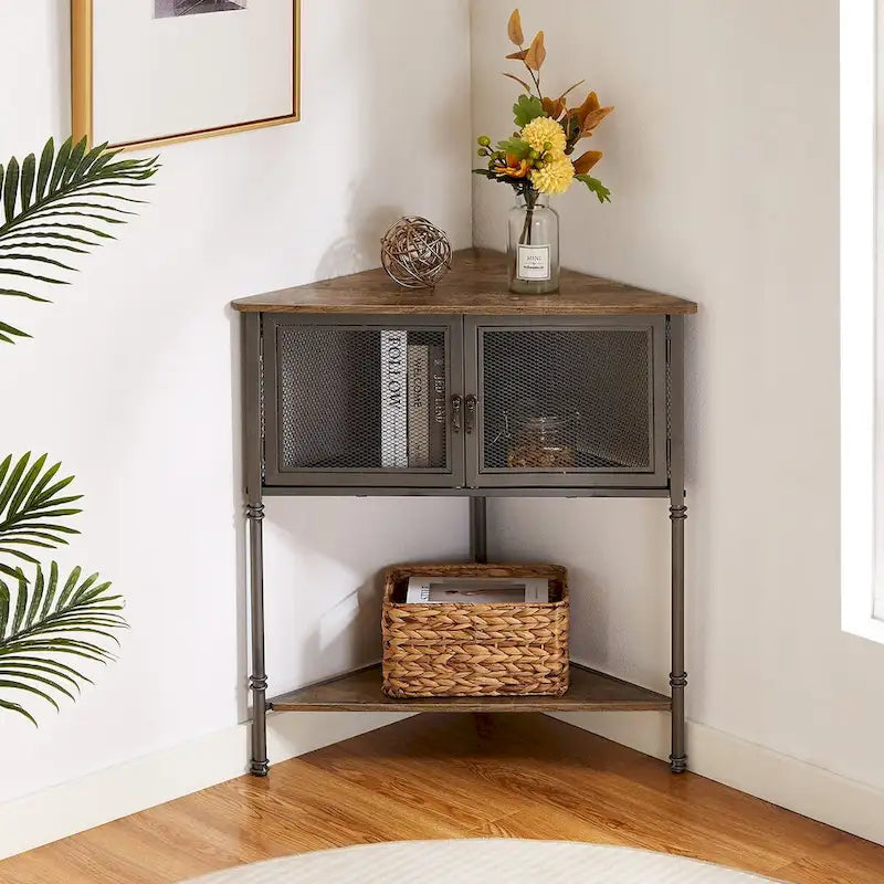 Table d'angle Javlergo avec tiroir et étagère de rangement - 19,92 x 19,92 x 29,29