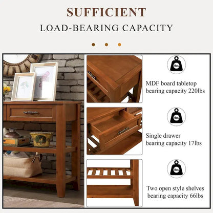 Meuble ancien en bois massif, console à 3 tiroirs